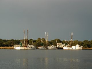 Shrimpers at dock, Bohicket Creek, SC