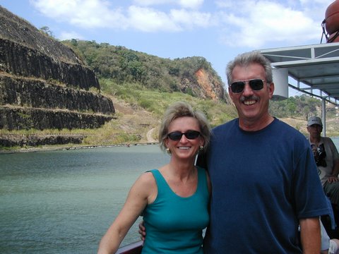 Bob and Judy in Culebra cut. The stone was used to make some of the lock walls.