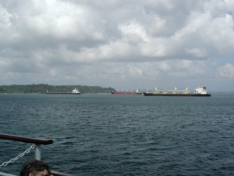 Ships anchored waiting for their time at Gatun Locks